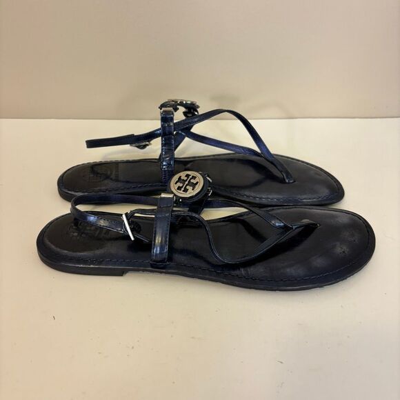 Tory Burch Blue Leather Sandals with Back Strap Size 9 - Picture 2 of 8